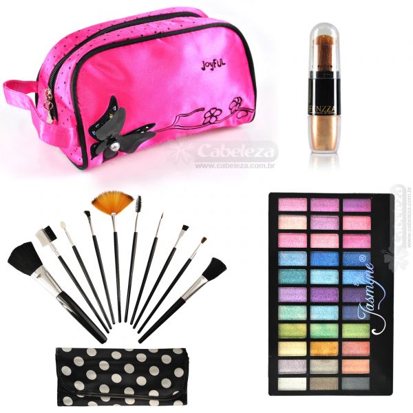 Kit Maquiagem - Pó Iluminador Natural + Nécessaire SCB3 Rosa